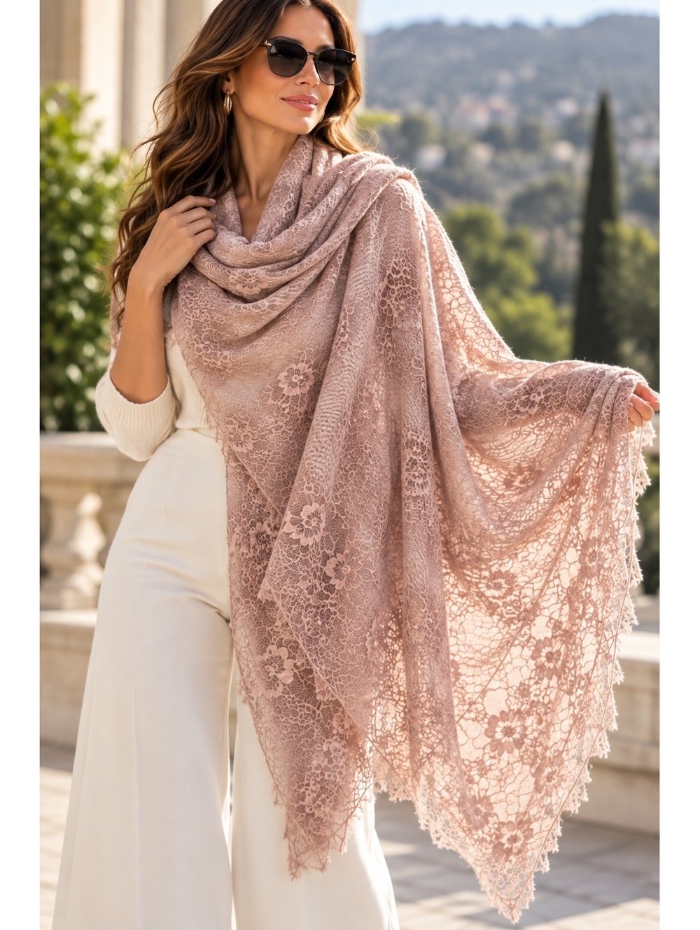 Valentino Garavani 100% Cashmere Lace Oversized Wrap Shawl Scarf Made Italy